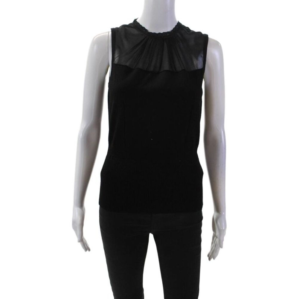 Karen Millen Womens Sleeveless Knit Combo Blouse Black Size S